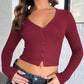 Buttoned V-Neck Long Sleeve T-Shirt