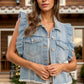 Raw Hem Ruffled Cap Sleeve Denim Jacket