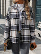 Plaid Button Up Drop Shoulder Jacket Black