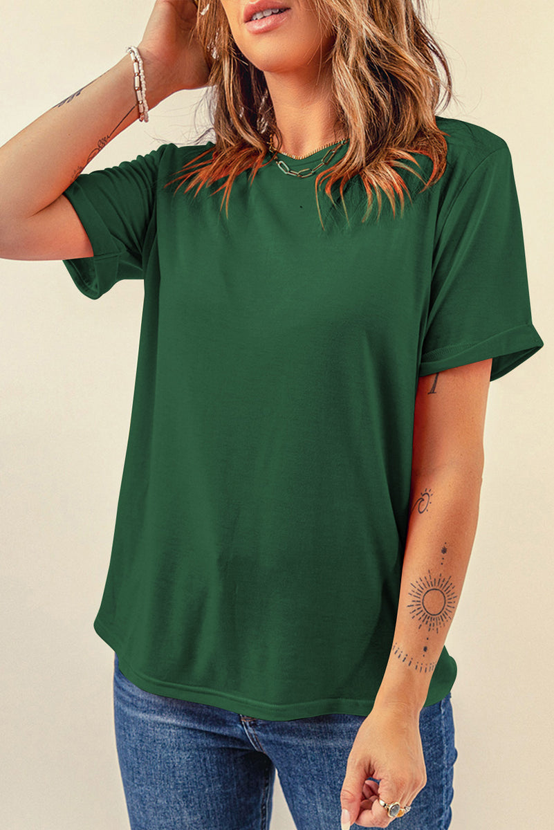 Round Neck Short Sleeve T-Shirt Dark Green