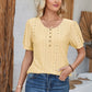 Eyelet Round Neck Short Sleeve Blouse