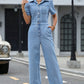 Short Sleeve Wide Leg Denim Jumpsuit