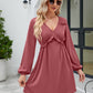 Frill Trim V-Neck Long Sleeve Dress