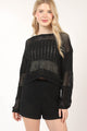 VERY J Openwork Cropped Cover Up and Shorts Set Black