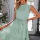 Ruffle Collar Tie Belt Tiered Dress