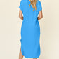 Double Take Full Size Round Neck Short Sleeve Slit Dress