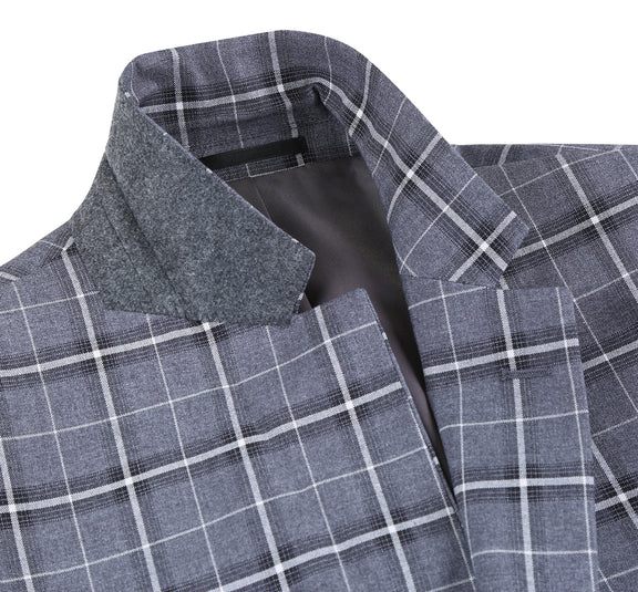 293-14 Men's Classic Fit Single Breasted Grey & White Check Suits