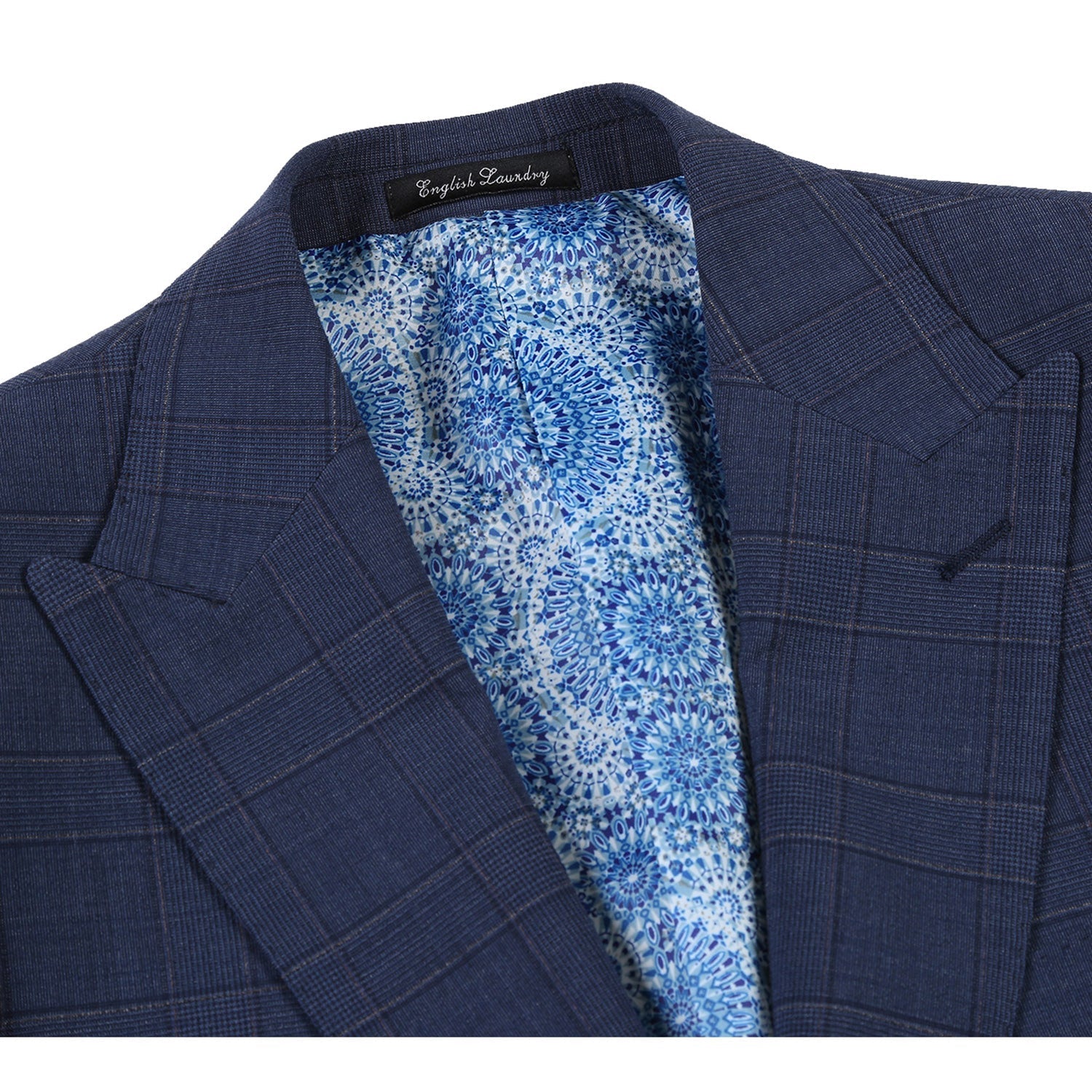 EL72-58-410 Prussian Blue Window Pane Check Wool Suit