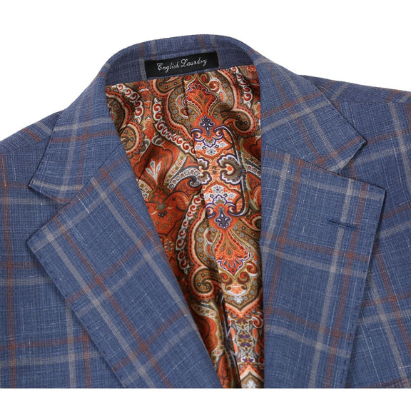 EL72-62-400 Light Steel Blue with Orange Check Wool Suit