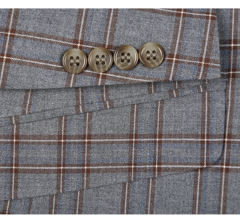 293-7 Men's Two Piece Slim Fit Stretch Windowpane Check Dress Suit