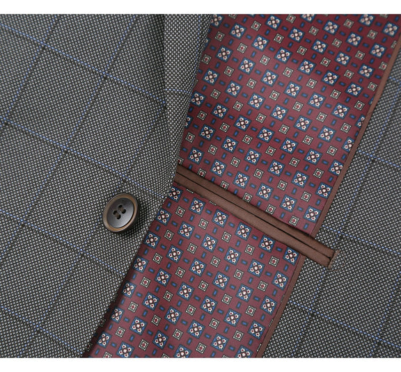292-2 Men's Two Piece Classic Fit Windowpane Check Dress Suit