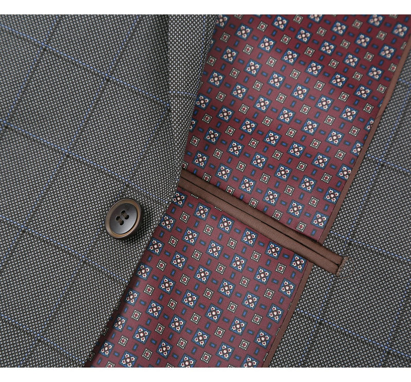 292-2 Men's Two Piece Classic Fit Windowpane Check Dress Suit
