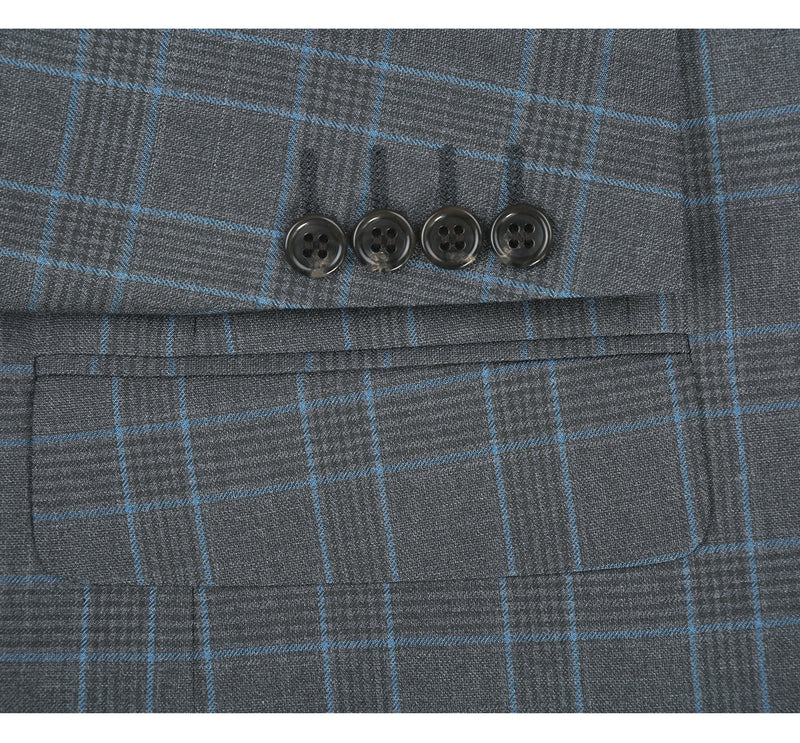 293-5 Men's Two Piece Classic Fit Windowpane Check Dress Suit