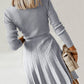 Surplice Neck Tie Front Pleated Sweater Dress