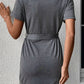 Decorative Button Tie-Waist Cuffed Sleeve Tee Dress