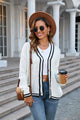 Angel Wings Buttoned V-Neck Long Sleeve Cardigan White