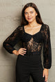 Perfee Lace Long Sleeve Bodysuit Black