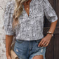 Perfee Printed Notched Half Sleeve Blouse