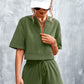 Half Zip Cropped Hooded T-Shirt and Shorts Set