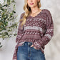 Heimish Full Size Christmas Element Buttoned Long Sleeve Top