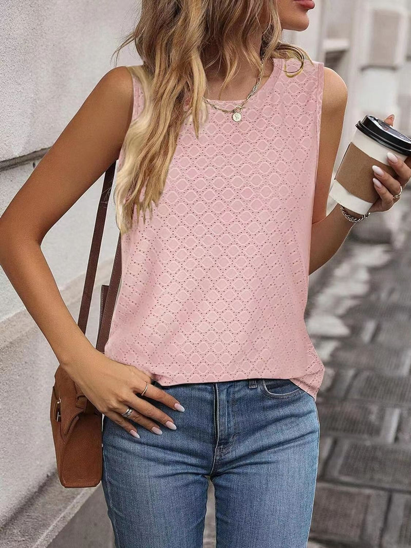 Eyelet Round Neck Tank