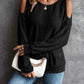 Round Neck Cold-Shoulder Waffle-Knit Top