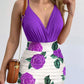 Surplice Spaghetti Strap Top and Printed Mini Skirt Set