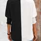 Contrast V-Neck Lantern Sleeve Blouse