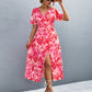 Floral Print High Slit Surplice Neck Tie Waist Midi Dress