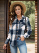 Full Size Pocketed Plaid Collared Neck Shacket Navy
