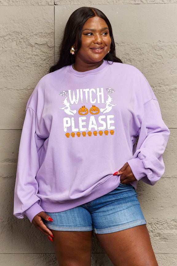 Simply Love Full Size WITCH PLEASE Graphic Sweatshirt Lavender