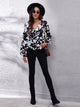 Printed V-Neck Long Sleeve Blouse Black