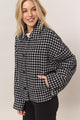 HYFVE Tweed Plaid Button Up Collared Neck Jacket Black