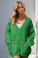 Double Take Full Size Button Up Star Pattern Cardigan Green