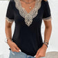 Lace Detail V-Neck Short Sleeve Blouse