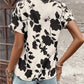 Flower Notched Short Sleeve Blouse