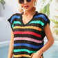 Striped V-Neck Slit Cover Up