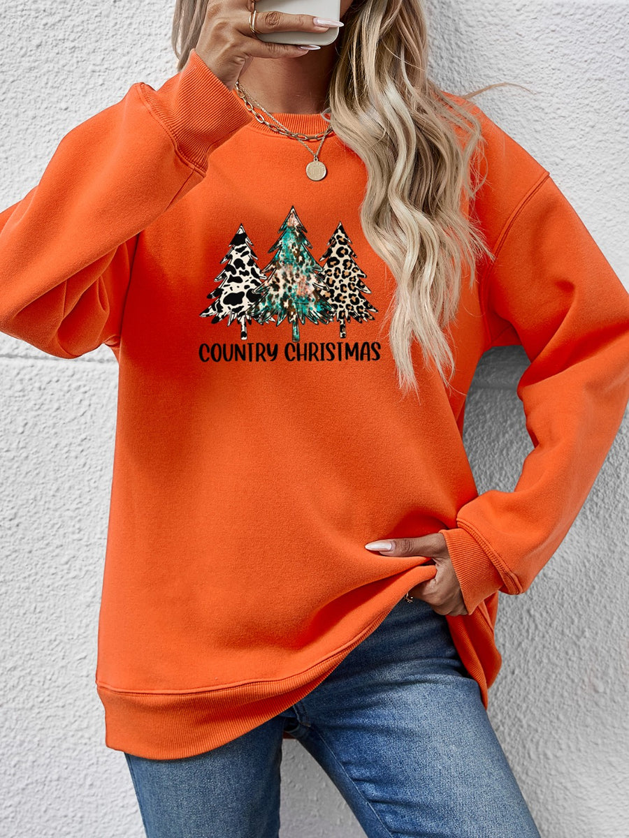 Graphic Round Neck Dropped Shoulder Sweatshirt Pumpkin