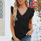 Ruffled V-Neck Cap Sleeve Blouse