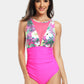 Cutout Printed Round Neck One-Piece Swimwear