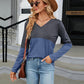 V-Neck Long Sleeve Two-Tone T-Shirt