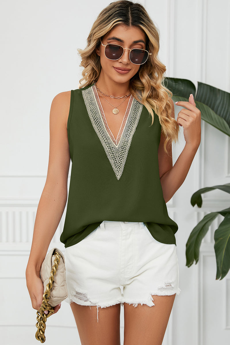 V-Neck Wide Strap Tank Dark Green