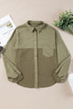 Waffle-Knit Collared Neck Long Sleeve Shacket Moss