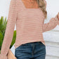 Striped Square Neck Flounce Sleeve Top