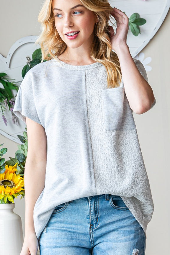 Heimish Full Size Pocketed Round Neck Short Sleeve T-Shirt HGREY