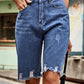 Raw Hem High Waist Denim Shorts with Pockets