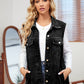 Pocketed Button Up Sleeveless Denim Jacket