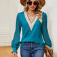 Contrast V-Neck Long Sleeve Blouse