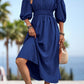 Square Neck Smocked Waist Puff Sleeve Midi Dress