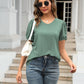 Eyelet Round Neck Short Sleeve Blouse